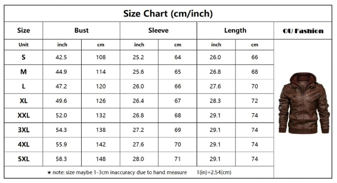 Men PU Leather Zipper Hooded Jacket