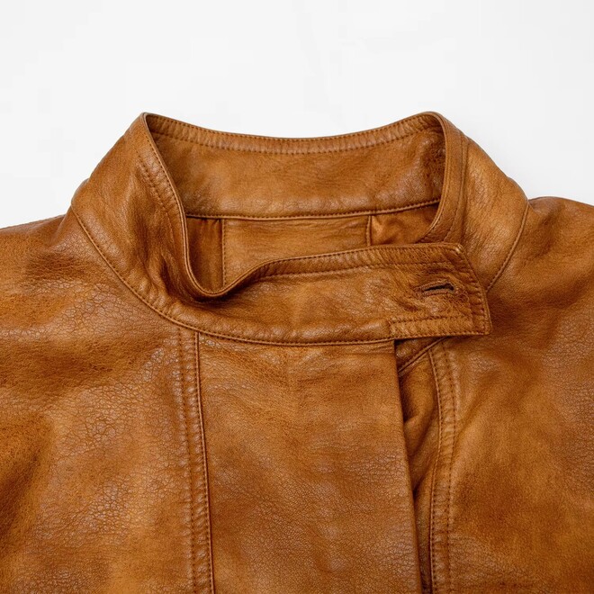 Classic Vintage Brown Outerwear PU Premium Leather Bomber Jacket