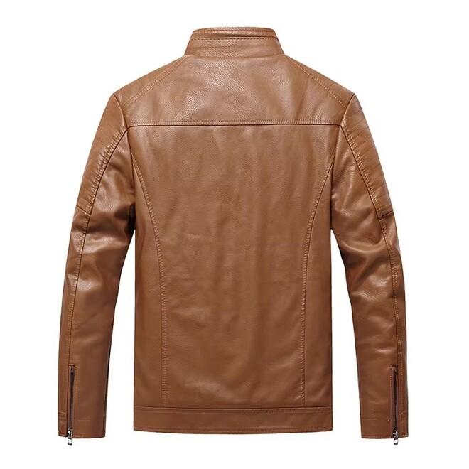 Mens Water Proof Slim Stand Collar Coated PU Leather Jackets