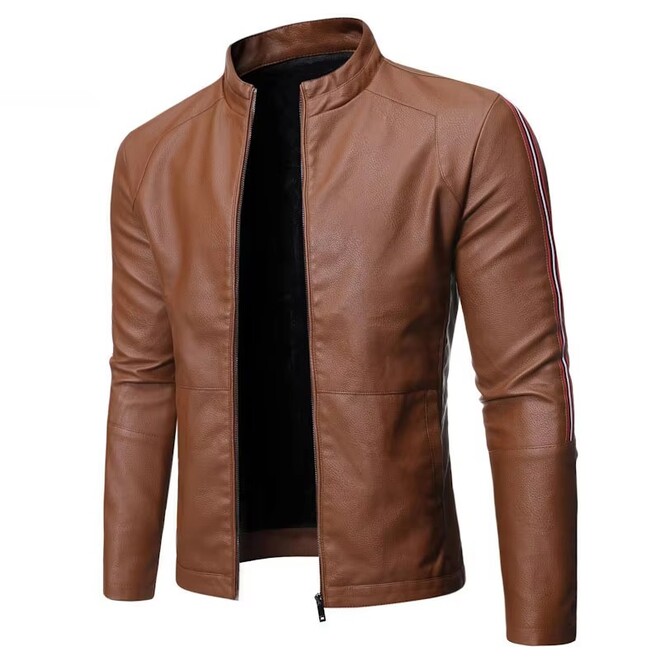 Wholesale 2 Pcs of Autumn Youth Fashionable Comfortable Mens Slim Leather Jackets