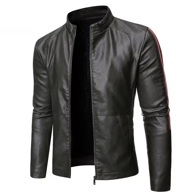 Wholesale 2 Pcs of Autumn Youth Fashionable Comfortable Mens Slim Leather Jackets