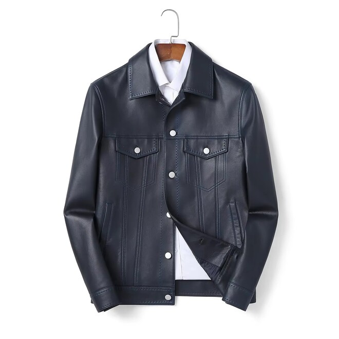 Casual Mens Sheepskin Leather Bomber Jacket