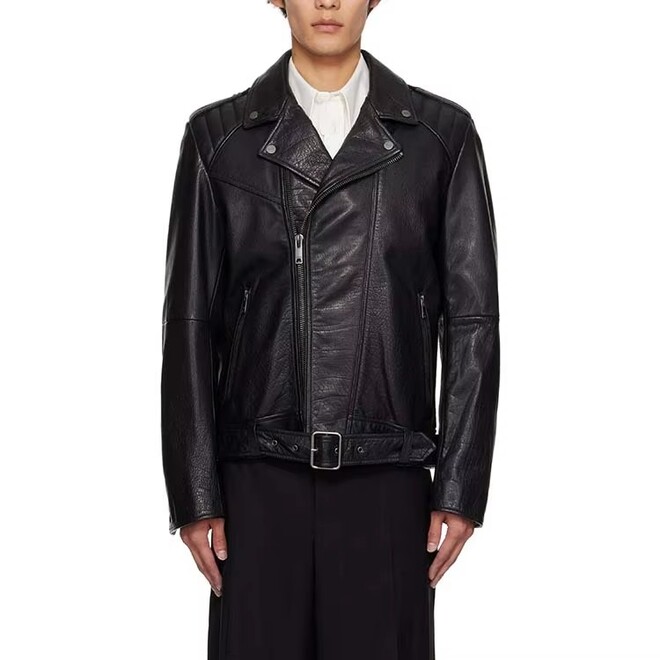 Mens Autumn Nice Work Manship Black Biker Leather Jacket