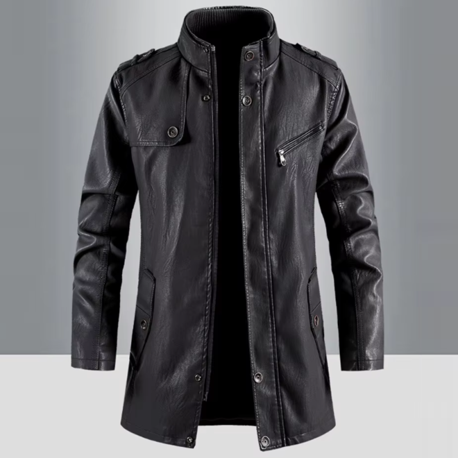 Autumn Mens Leather Jacket with Stand Collar