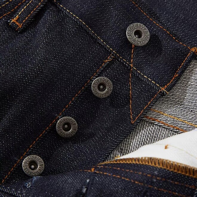 Vintage Heavy Denim Buttons Closure Straight Leg Trouser