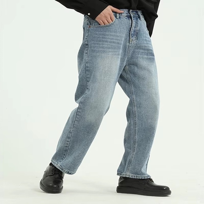 Wholesale 2 Prs of Mens Loose Vintage Style Straight Non Stretch Jeans