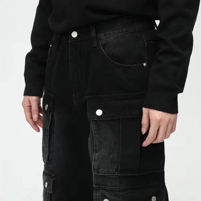 Autumn New Baggy Streetwear Trendy Mens Cargo Wide Leg Jeans