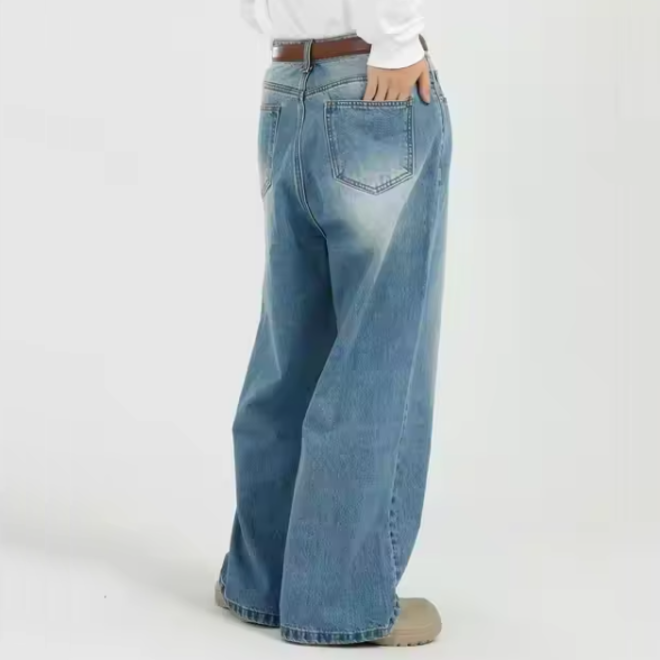 High Waist Distressed Washed Baggy Jeans