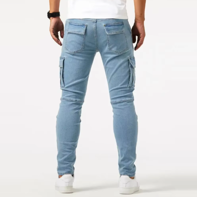 Multi Pockets Denim Cargo Casual Mid Waist Pant