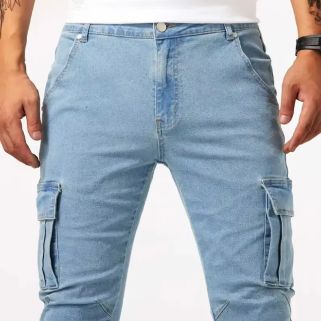Multi Pockets Denim Cargo Casual Mid Waist Pant