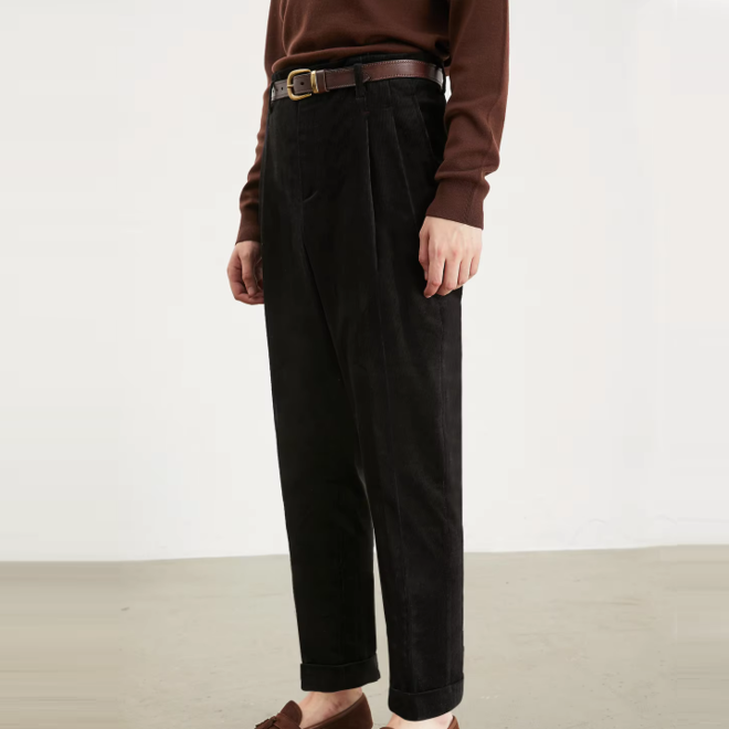 Mens Corduroy Casual Autumn High Waisted Pant