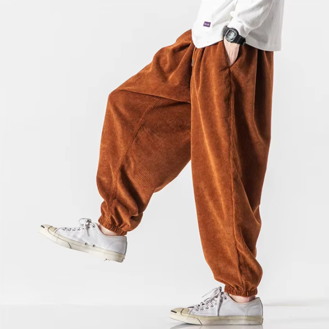 Mens Casual Loose Large Size Corduroy Harlan Pants